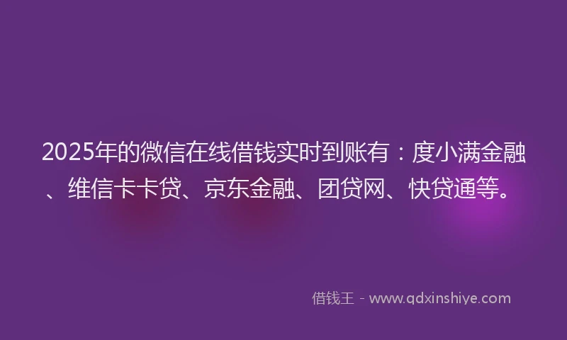 2025年的微信在线借钱实时到账有：度小满金融、维信卡卡贷、京东金融、团贷网、快贷通等。