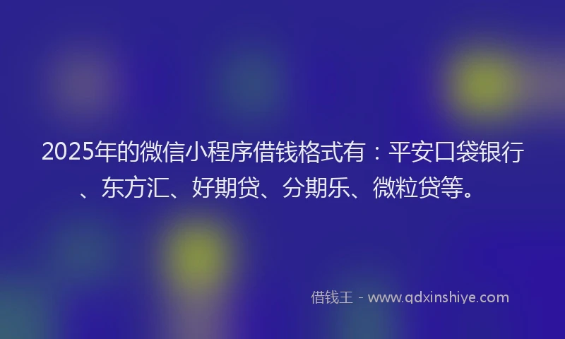 2025年的微信小程序借钱格式有：平安口袋银行、东方汇、好期贷、分期乐、微粒贷等。