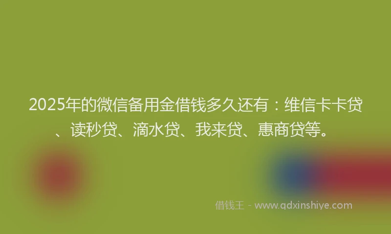 2025年的微信备用金借钱多久还有：维信卡卡贷、读秒贷、滴水贷、我来贷、惠商贷等。
