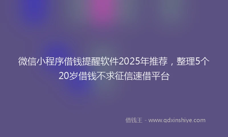 微信小程序借钱提醒软件2025年推荐，整理5个20岁借钱不求征信速借平台