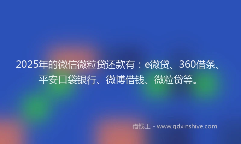 2025年的微信微粒贷还款有：e微贷、360借条、平安口袋银行、微博借钱、微粒贷等。