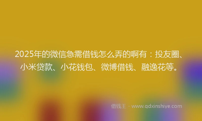 2025年的微信急需借钱怎么弄的啊有：投友圈、小米贷款、小花钱包、微博借钱、融逸花等。