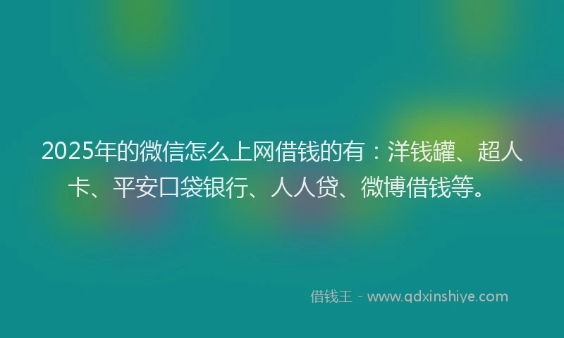 2025年的微信怎么上网借钱的有：洋钱罐、超人卡、平安口袋银行、人人贷、微博借钱等。
