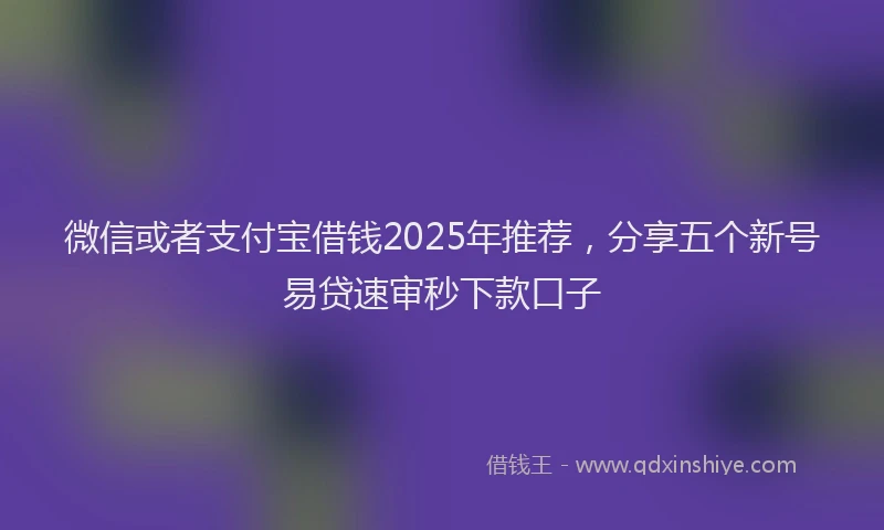 微信或者支付宝借钱2025年推荐，分享五个新号易贷速审秒下款口子