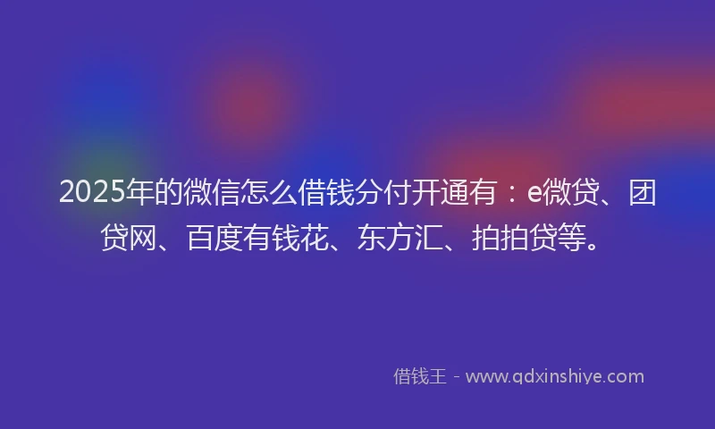 2025年的微信怎么借钱分付开通有：e微贷、团贷网、百度有钱花、东方汇、拍拍贷等。
