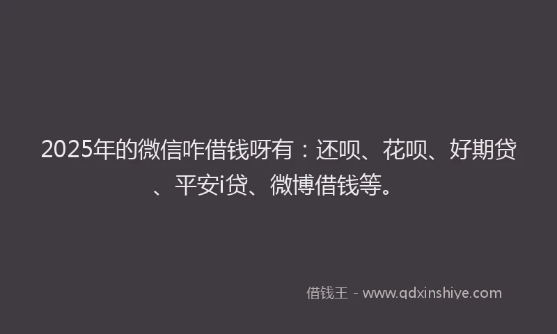 2025年的微信咋借钱呀有：还呗、花呗、好期贷、平安i贷、微博借钱等。