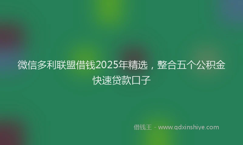 微信多利联盟借钱2025年精选，整合五个公积金快速贷款口子