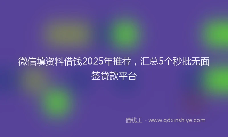微信填资料借钱2025年推荐，汇总5个秒批无面签贷款平台
