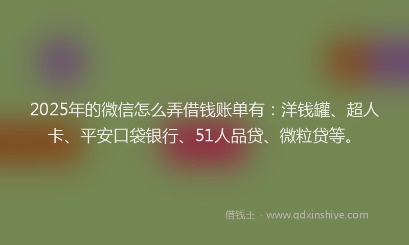 2025年的微信怎么弄借钱账单有：洋钱罐、超人卡、平安口袋银行、51人品贷、微粒贷等。