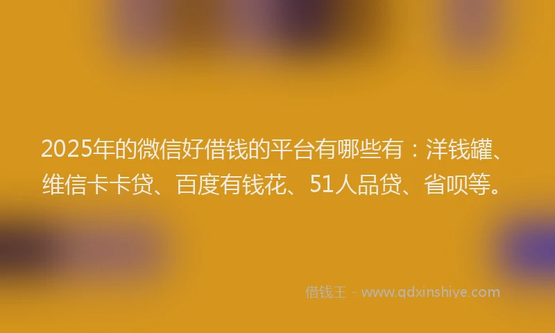 2025年的微信好借钱的平台有哪些有：洋钱罐、维信卡卡贷、百度有钱花、51人品贷、省呗等。