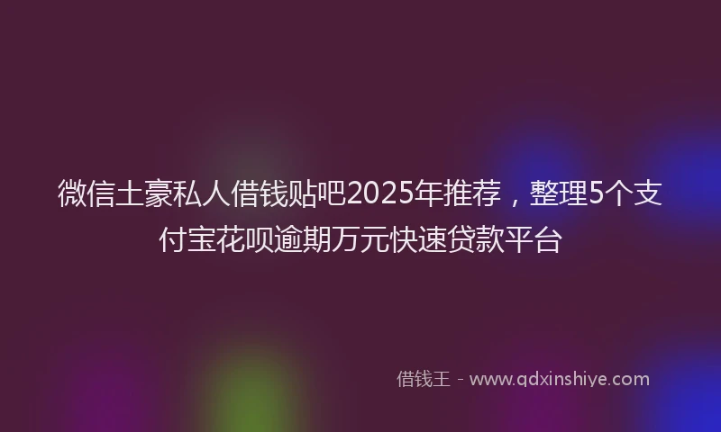 微信土豪私人借钱贴吧2025年推荐，整理5个支付宝花呗逾期万元快速贷款平台