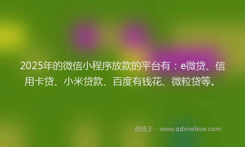 2025年的微信小程序放款的平台有：e微贷、信用卡贷、小米贷款、百度有钱花、微粒贷等。