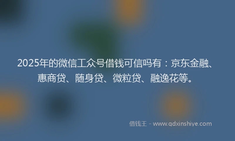 2025年的微信工众号借钱可信吗有：京东金融、惠商贷、随身贷、微粒贷、融逸花等。