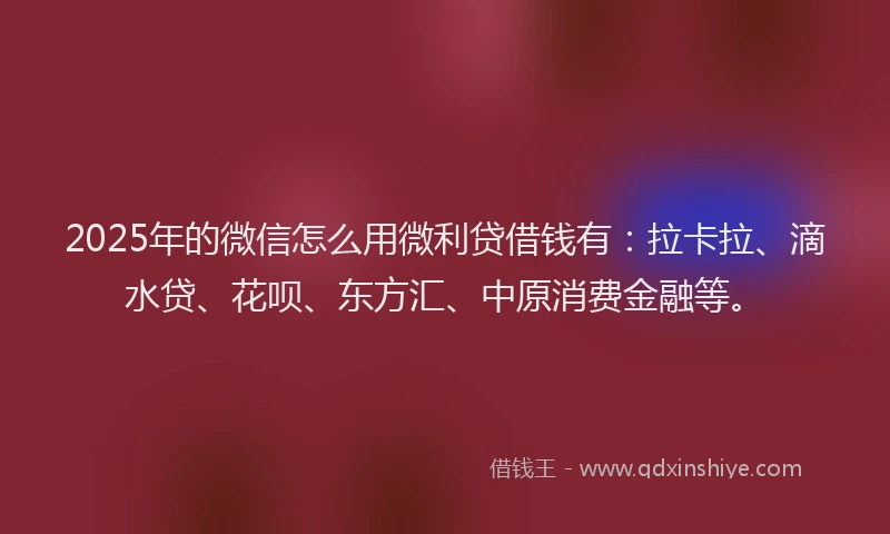 2025年的微信怎么用微利贷借钱有：拉卡拉、滴水贷、花呗、东方汇、中原消费金融等。