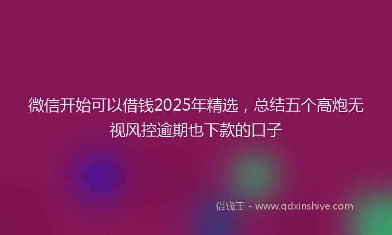 微信开始可以借钱2025年精选，总结五个高炮无视风控逾期也下款的口子