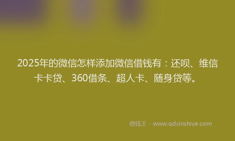 2025年的微信怎样添加微信借钱有:还呗、维信卡卡贷、360借条、超人卡、随身贷等。