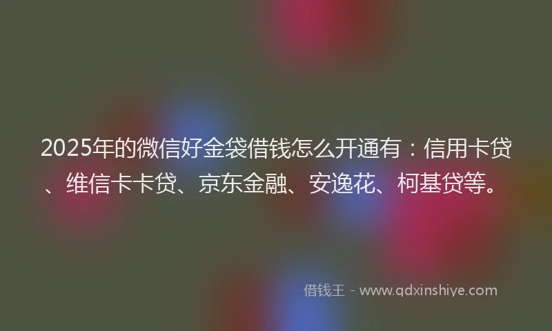 2025年的微信好金袋借钱怎么开通有：信用卡贷、维信卡卡贷、京东金融、安逸花、柯基贷等。