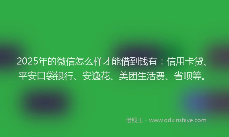 2025年的微信怎么样才能借到钱有：信用卡贷、平安口袋银行、安逸花、美团生活费、省呗等。