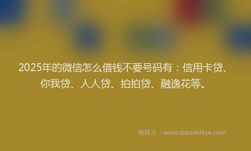 2025年的微信怎么借钱不要号码有：信用卡贷、你我贷、人人贷、拍拍贷、融逸花等。