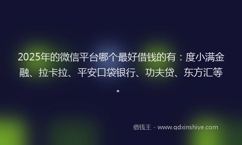 2025年的微信平台哪个最好借钱的有：度小满金融、拉卡拉、平安口袋银行、功夫贷、东方汇等。