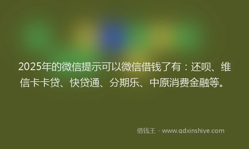 2025年的微信提示可以微信借钱了有：还呗、维信卡卡贷、快贷通、分期乐、中原消费金融等。