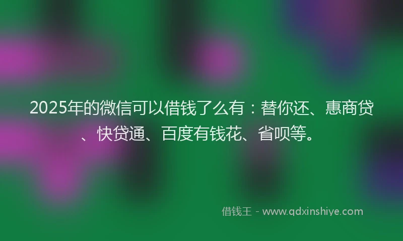 2025年的微信可以借钱了么有：替你还、惠商贷、快贷通、百度有钱花、省呗等。