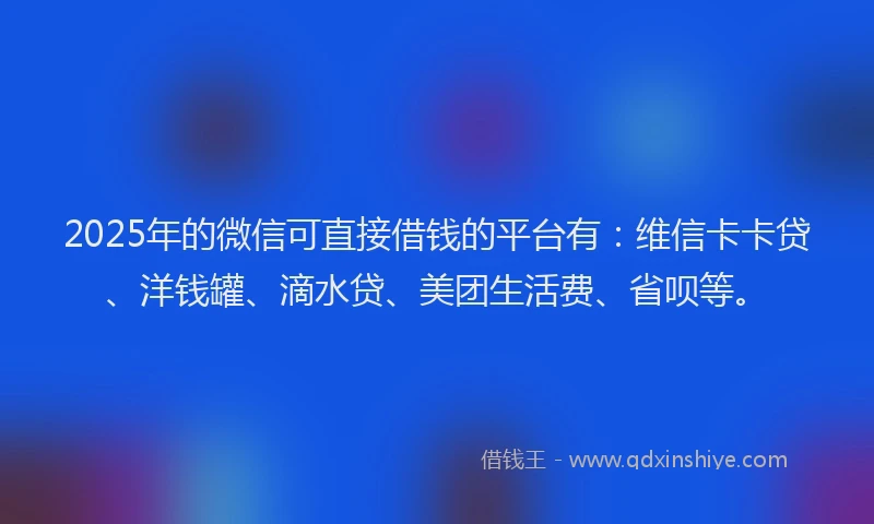 2025年的微信可直接借钱的平台有：维信卡卡贷、洋钱罐、滴水贷、美团生活费、省呗等。