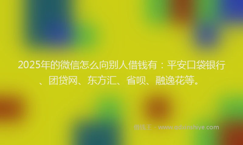 2025年的微信怎么向别人借钱有：平安口袋银行、团贷网、东方汇、省呗、融逸花等。