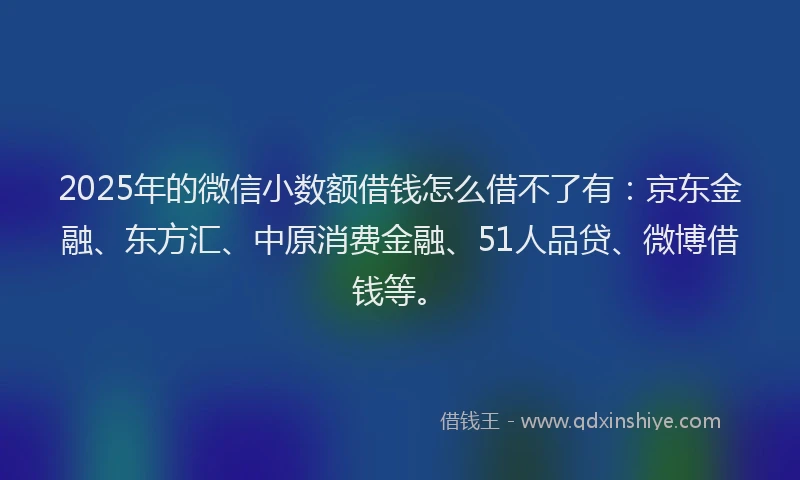 2025年的微信小数额借钱怎么借不了有：京东金融、东方汇、中原消费金融、51人品贷、微博借钱等。