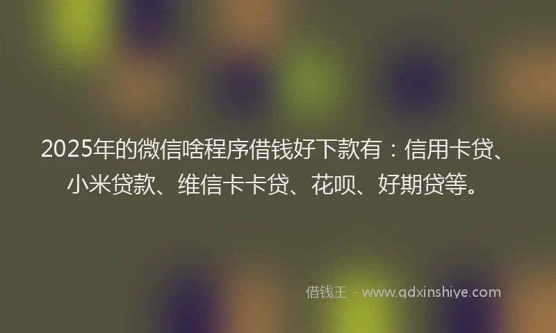 2025年的微信啥程序借钱好下款有：信用卡贷、小米贷款、维信卡卡贷、花呗、好期贷等。