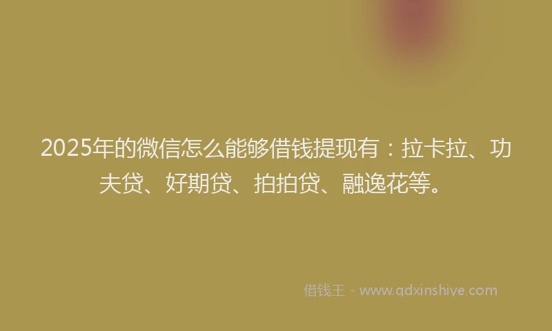 2025年的微信怎么能够借钱提现有：拉卡拉、功夫贷、好期贷、拍拍贷、融逸花等。