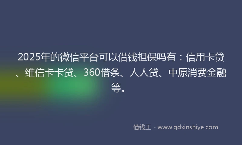 2025年的微信平台可以借钱担保吗有：信用卡贷、维信卡卡贷、360借条、人人贷、中原消费金融等。