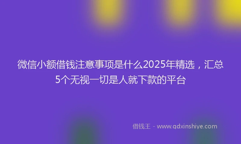 微信小额借钱注意事项是什么2025年精选，汇总5个无视一切是人就下款的平台