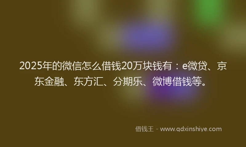 2025年的微信怎么借钱20万块钱有：e微贷、京东金融、东方汇、分期乐、微博借钱等。