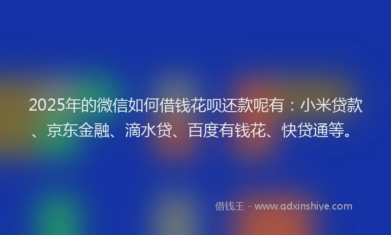 2025年的微信如何借钱花呗还款呢有：小米贷款、京东金融、滴水贷、百度有钱花、快贷通等。