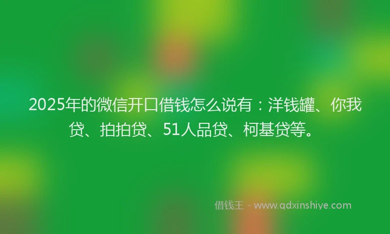 2025年的微信开口借钱怎么说有：洋钱罐、你我贷、拍拍贷、51人品贷、柯基贷等。