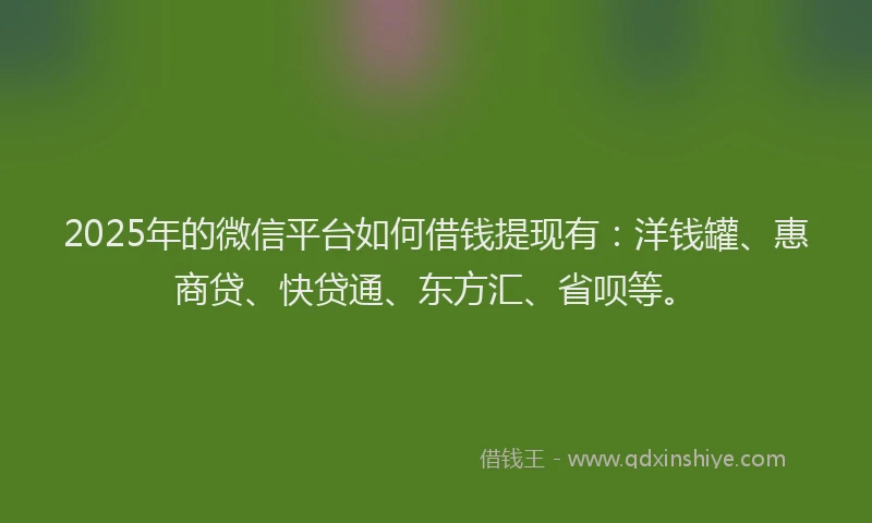 2025年的微信平台如何借钱提现有：洋钱罐、惠商贷、快贷通、东方汇、省呗等。