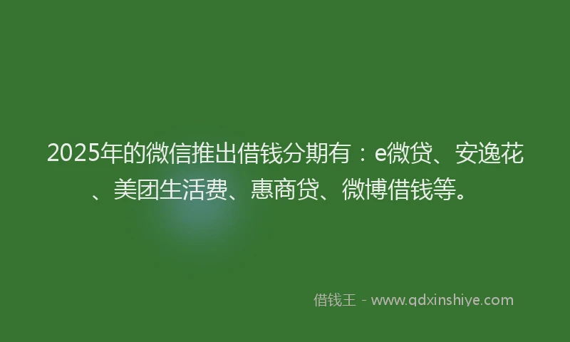 2025年的微信推出借钱分期有：e微贷、安逸花、美团生活费、惠商贷、微博借钱等。
