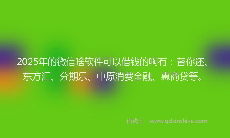 2025年的微信啥软件可以借钱的啊有：替你还、东方汇、分期乐、中原消费金融、惠商贷等。