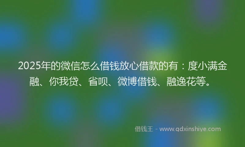 2025年的微信怎么借钱放心借款的有：度小满金融、你我贷、省呗、微博借钱、融逸花等。