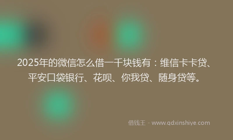 2025年的微信怎么借一千块钱有：维信卡卡贷、平安口袋银行、花呗、你我贷、随身贷等。