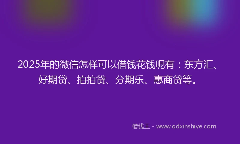 2025年的微信怎样可以借钱花钱呢有：东方汇、好期贷、拍拍贷、分期乐、惠商贷等。