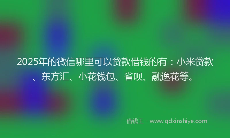 2025年的微信哪里可以贷款借钱的有：小米贷款、东方汇、小花钱包、省呗、融逸花等。