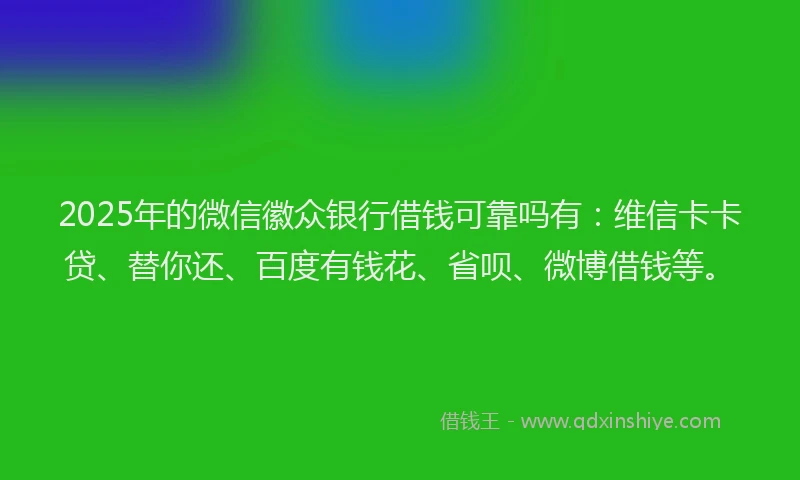 2025年的微信徽众银行借钱可靠吗有：维信卡卡贷、替你还、百度有钱花、省呗、微博借钱等。