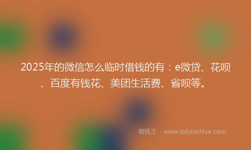 2025年的微信怎么临时借钱的有：e微贷、花呗、百度有钱花、美团生活费、省呗等。
