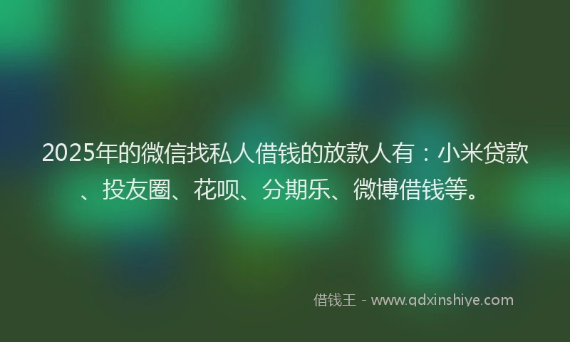 2025年的微信找私人借钱的放款人有：小米贷款、投友圈、花呗、分期乐、微博借钱等。
