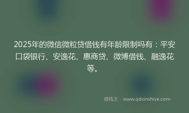 2025年的微信微粒贷借钱有年龄限制吗有：平安口袋银行、安逸花、惠商贷、微博借钱、融逸花等。