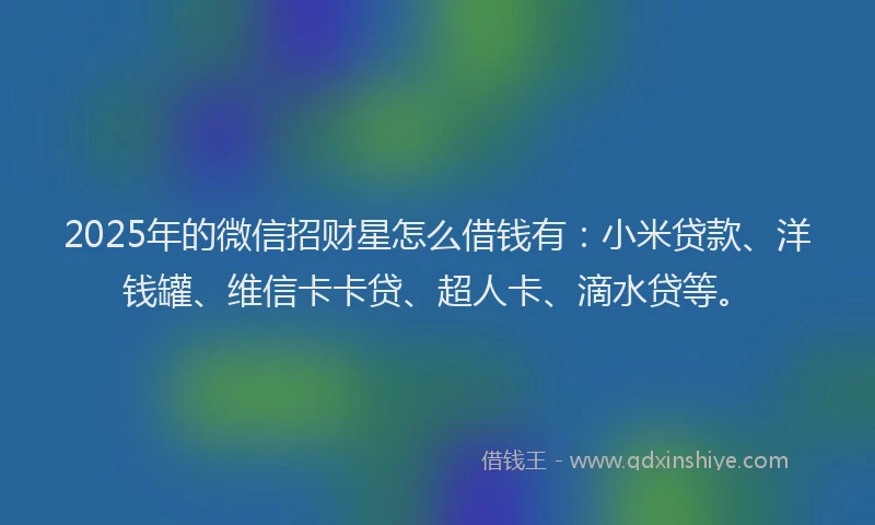 2025年的微信招财星怎么借钱有：小米贷款、洋钱罐、维信卡卡贷、超人卡、滴水贷等。