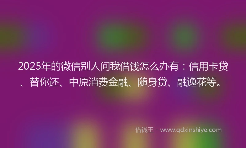 2025年的微信别人问我借钱怎么办有：信用卡贷、替你还、中原消费金融、随身贷、融逸花等。