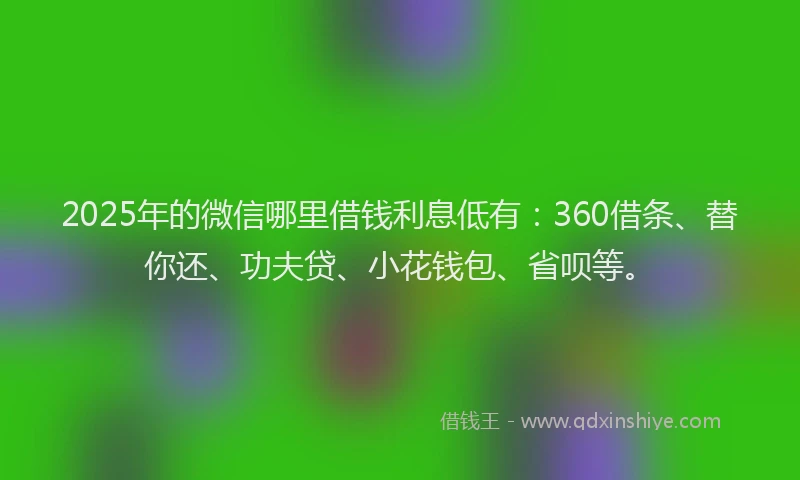 2025年的微信哪里借钱利息低有：360借条、替你还、功夫贷、小花钱包、省呗等。